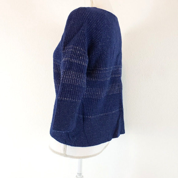 ALEX MARIE Knit SIZE XL Zip Front Blue Metallic 3/4 Sleeve Cardigan Sweater - Picture 4 of 11